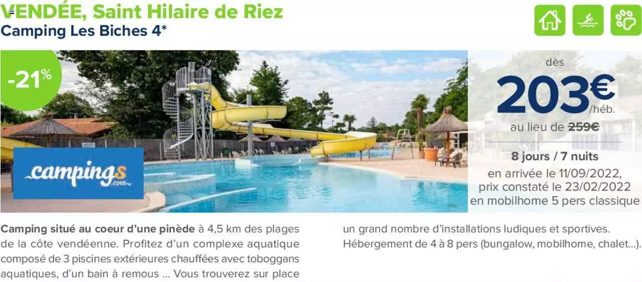 vendée, saint hilaire de riez : camping les biches 4*