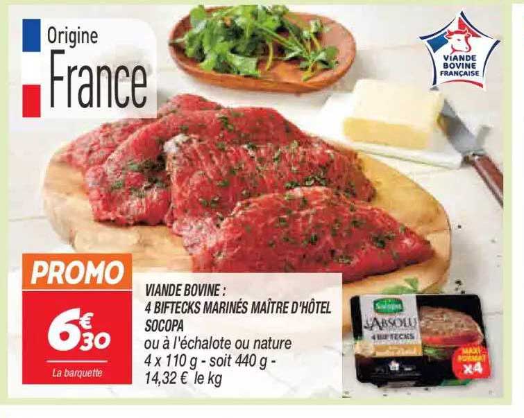 viande bovine 4 biftecks marinés maître d'hôtel socopa