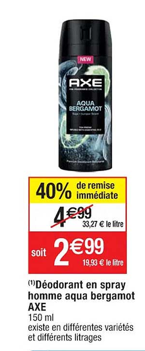 déodorant en spray homme aqua bergamot axe