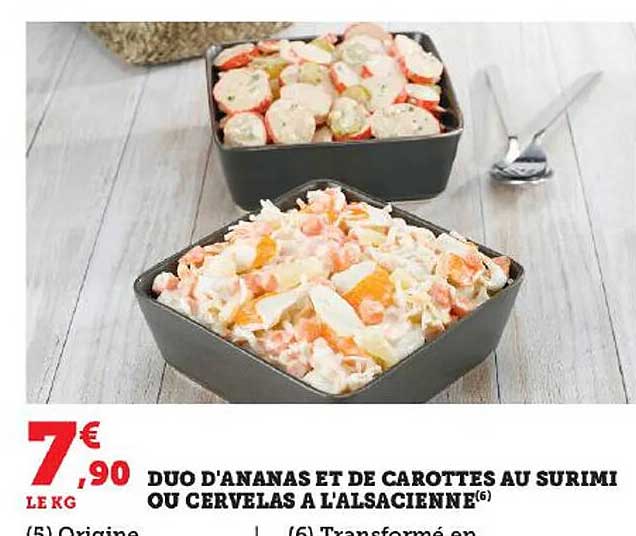 duo d'ananas et de carottes au surimi ou cervelas à l'alsacienne