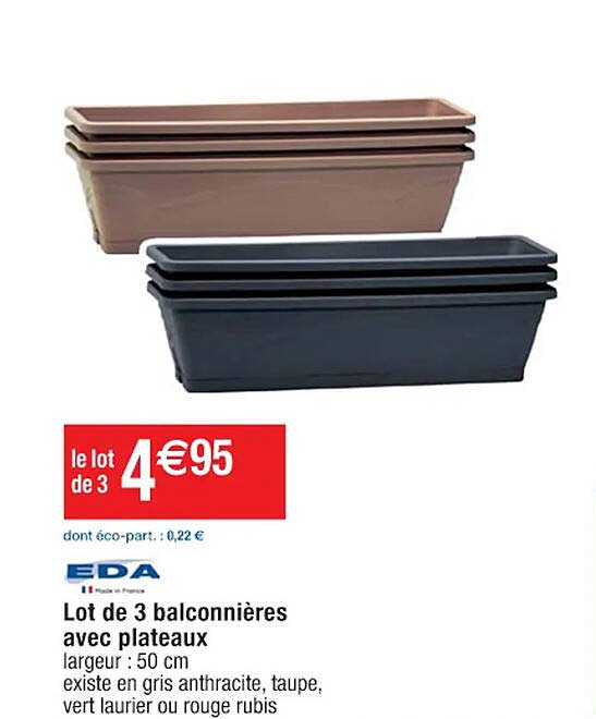 lot de 3 balconnières avec plateaux eda