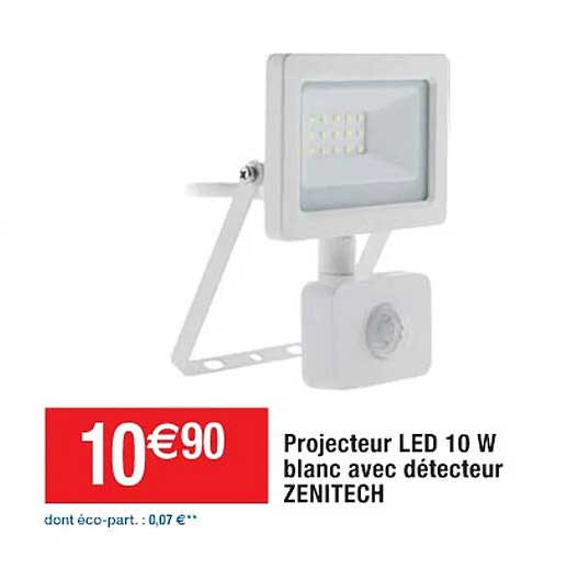 projecteur led 10w blanc avec détecteur zenitech