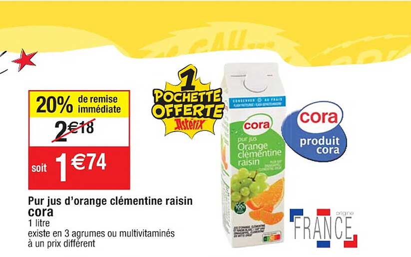Pur Jus D'orange Clémentine Raisin Cora