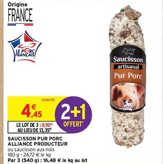 saucisson pur porc alliance producteur