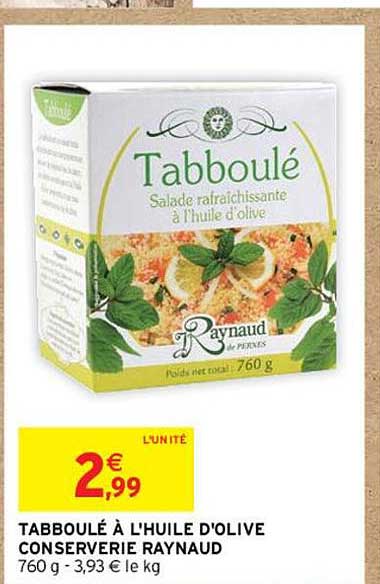 taboulé à l'huile d'olive conserverie raynaud