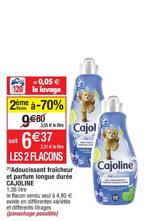 adoucissant fraîcheur et parfum longue durée cajoline