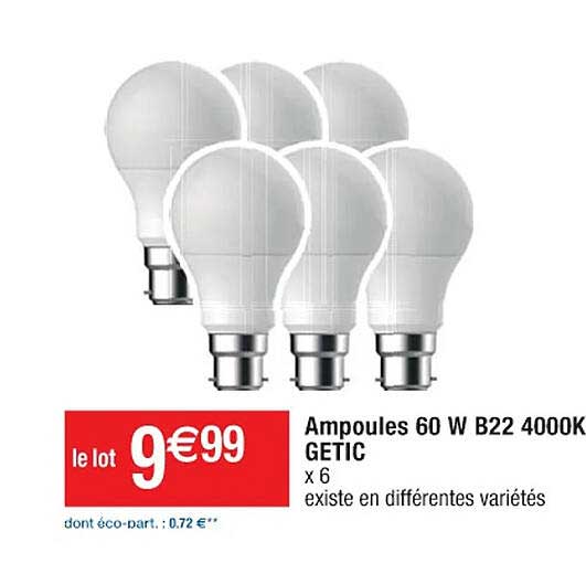 ampoules 60w b22 4000k getic