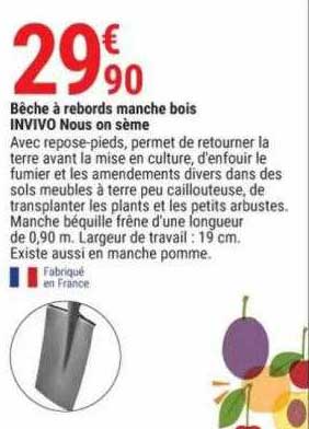 bêche à rebords manche bois invivo nous on sème