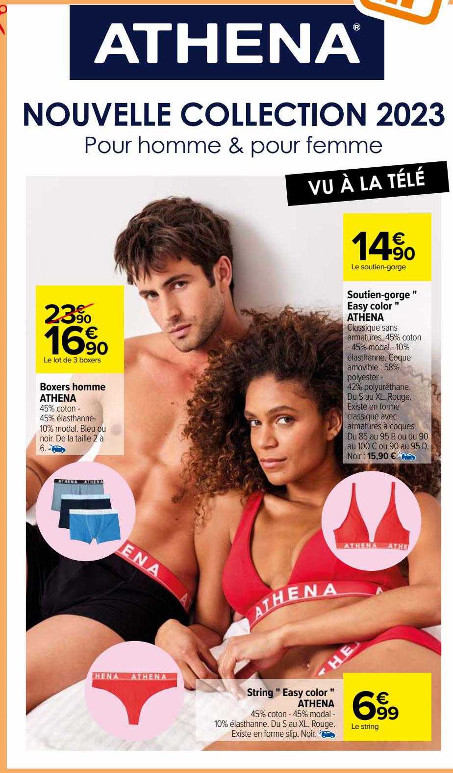 boxers homme athean, string "easy color" athena, soutien-gorge easy color athena