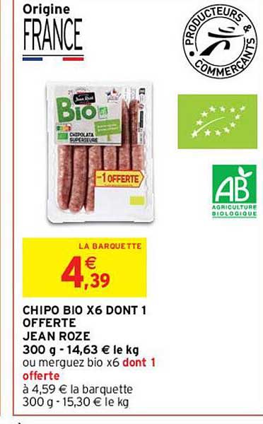 chipo bio x 6 dont 1 offerte jean rozé