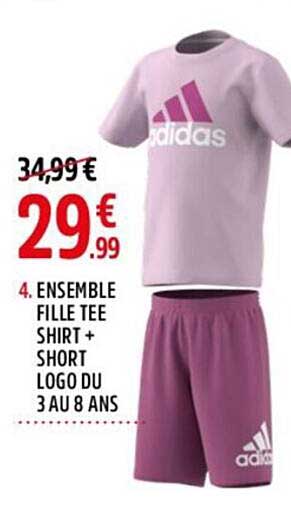 Ensemble Fille Tee Shirt + Short Logo Du 3 Au 8 Ans Adidas