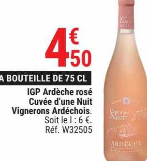 Igp Ardèche Rosé Cuvée D'une Nuit Vignerons Ardéchois