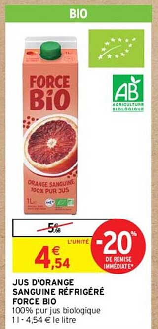 jus d'orange sanguine réfrigéré force bio