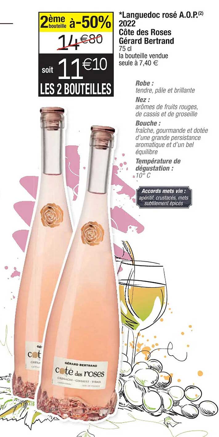 languedoc rosé a.o.p. 2022 côte des roses gérard bertrand