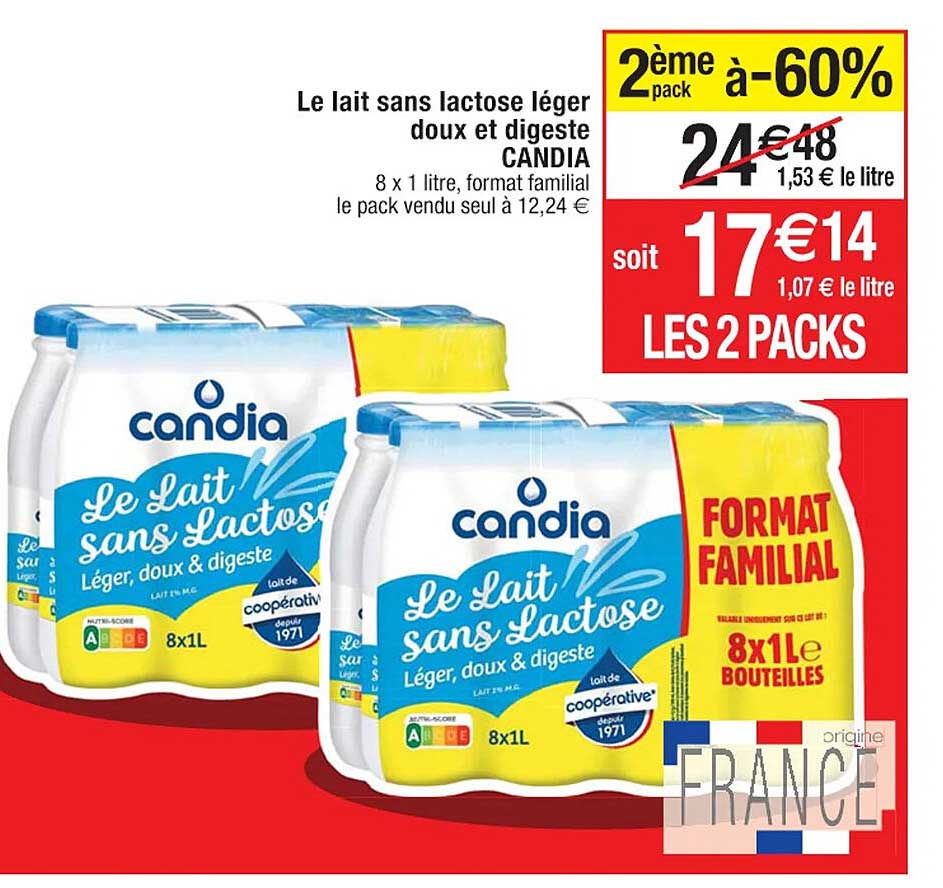 le lait sans lactose léger doux et digeste candia
