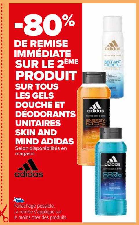 les gels douche et déodorants unitaires skin and mind adidas