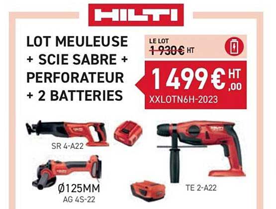 lot meuleuse + scie sabre + perforateur + 2 batteries hilti
