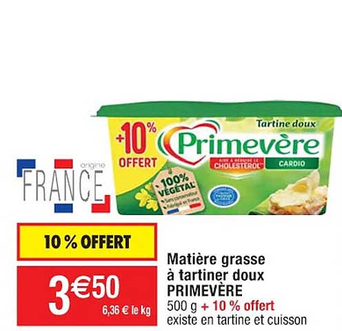 matière grasse à tartiner doux primevère