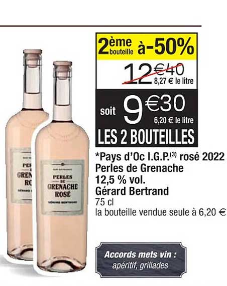 pays d'oc i.g.p. rosé 2022 perles de grenache 12,5% vol. gérard bertrand