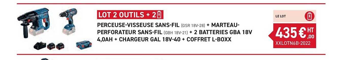 perceuse-visseuse sans-fil + marteau-perforateur sans-fil + 2 batteries gba 18v 4,0Ah + chargeur gal 18v-40 + coffret l-boxx