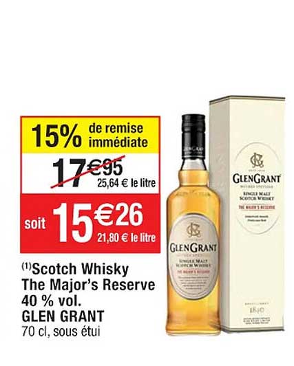 scotch whisky the major's réserve 40% vol. glen grant
