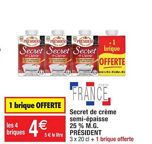 secret de crème semi-épaisse 25% m.g. président