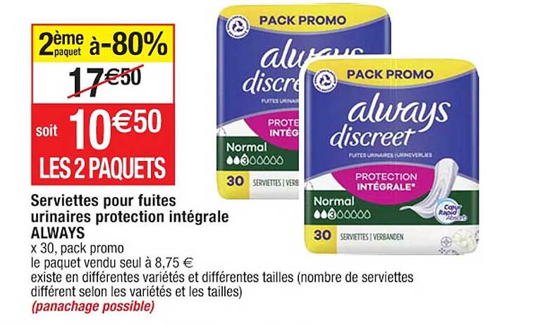 serviettes pour fuites urinaires protection intégrale always