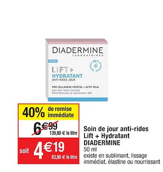 soin de jour anti-rides lift + hydratant diadermine