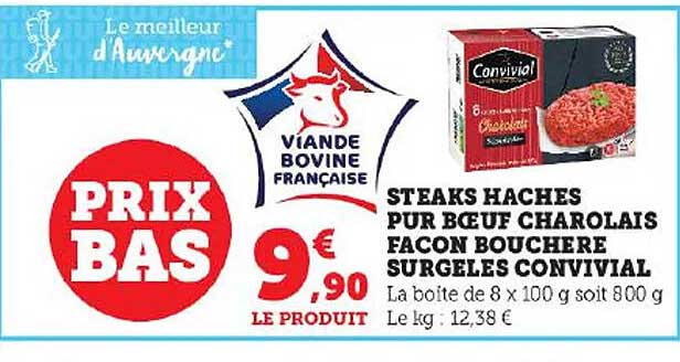 steaks hachés pur bœuf charolais façon bouchère surgelés convivial