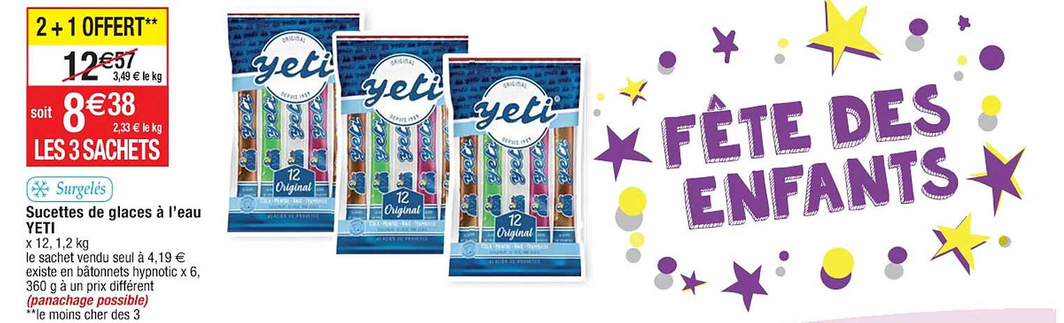 sucettes de glaces à l'eau yeti