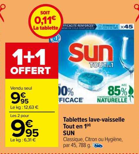 tablettes lave-vaisselle tout en 1 sun