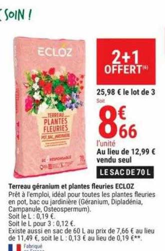 terreau géranium et plantes fleuries ecloz