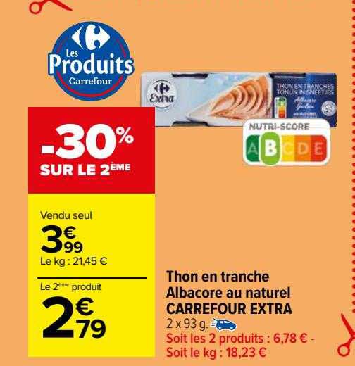 Thon En Tranche Albacore Au Naturel Carrefour Extra