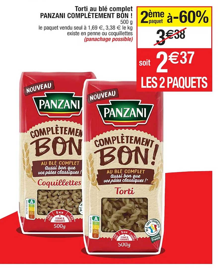 torti au blé complet panzani complètement bon