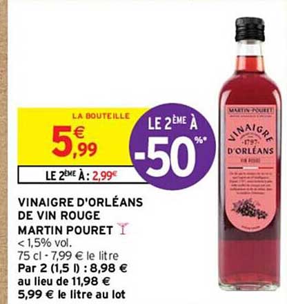 vinaigre d'orléans de vin rouge martin pouret