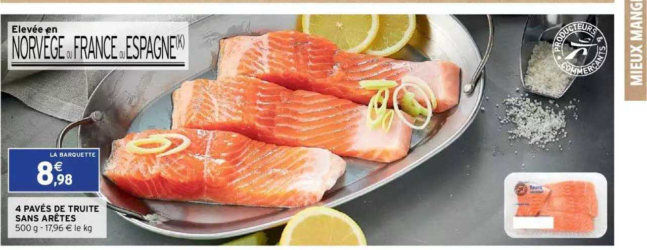 4 pavés de truite sans arêtes