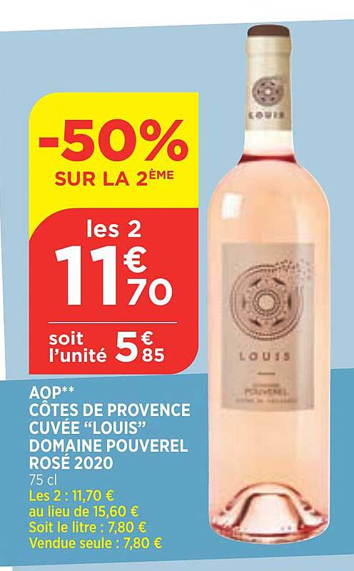 aop côtes de provence cuvée louis domaine pouverel rosé 2020 -50% sur la 2ème