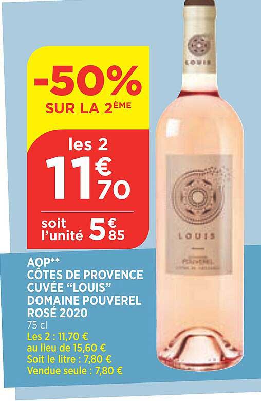 aop côtes de provence cuvée louis domaine pouverel rosé 2020 -50% sur la 2ème