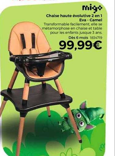 chaise haute évolutive 2 en 1 eva - camel