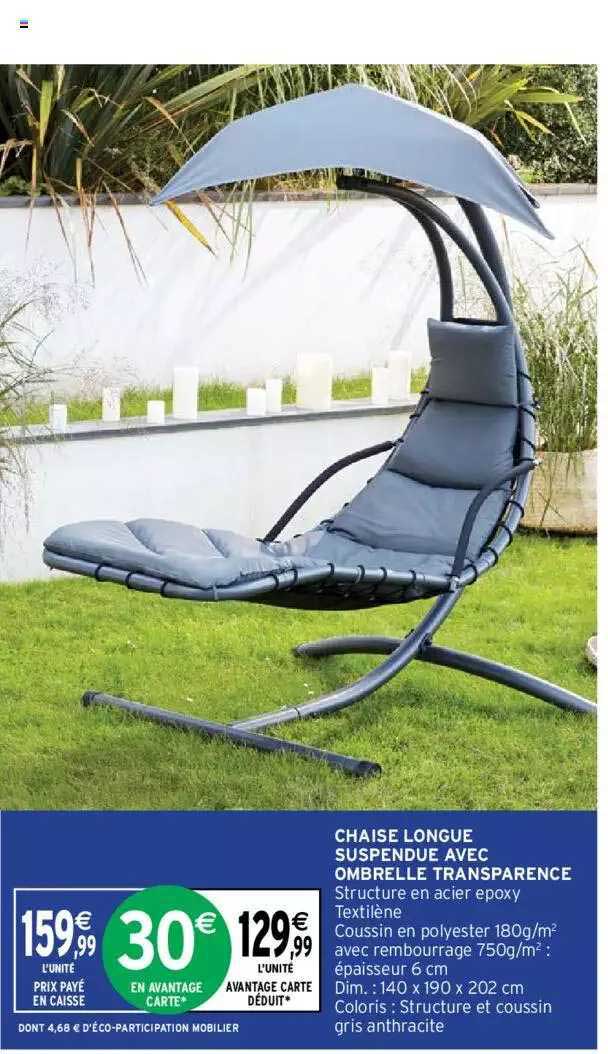 chaise longue suspendue avec ombrelle transparence