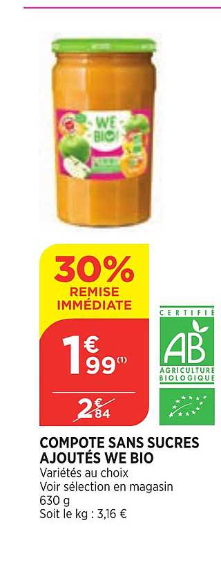 Compote Sans Sucres Ajoutés We Bio 30% Remise Immédiate