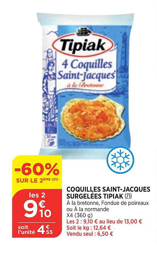 coquilles saint-jacques surgelées tipiak -60% sur le 2ème