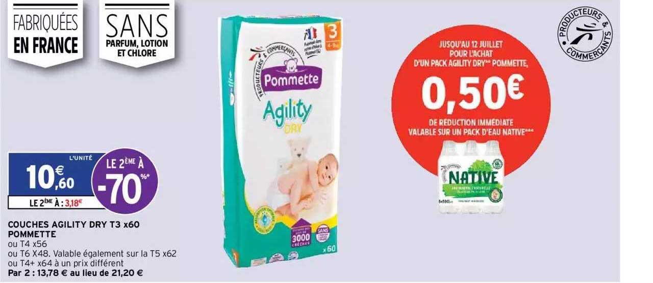 couches agility dry t3 x60 pommette