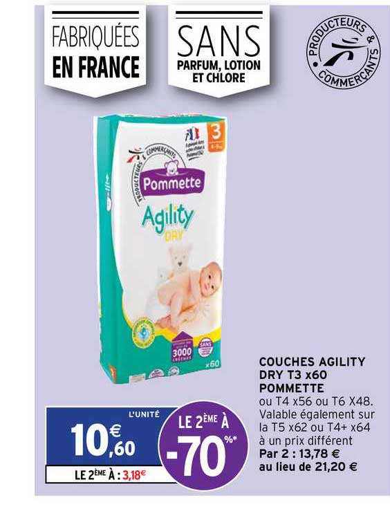 couches agility dry t3 x60 pommette