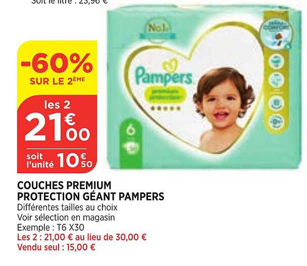 Couches Premium Protection Géant Pampers -60% Sur Le 2ème