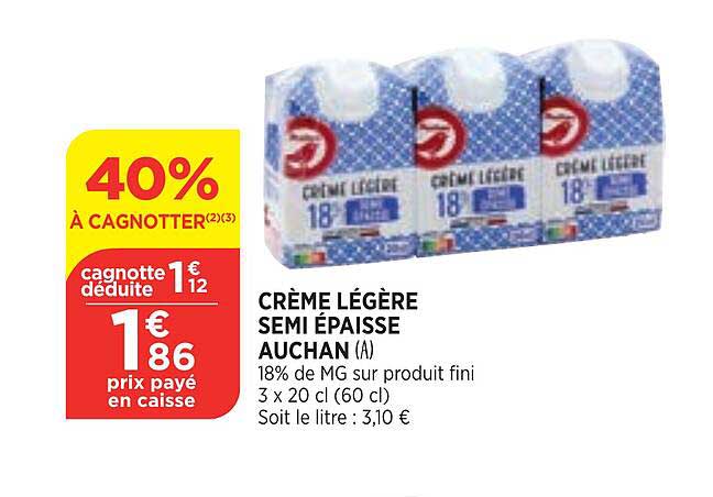 crème légère semi épaisse auchan