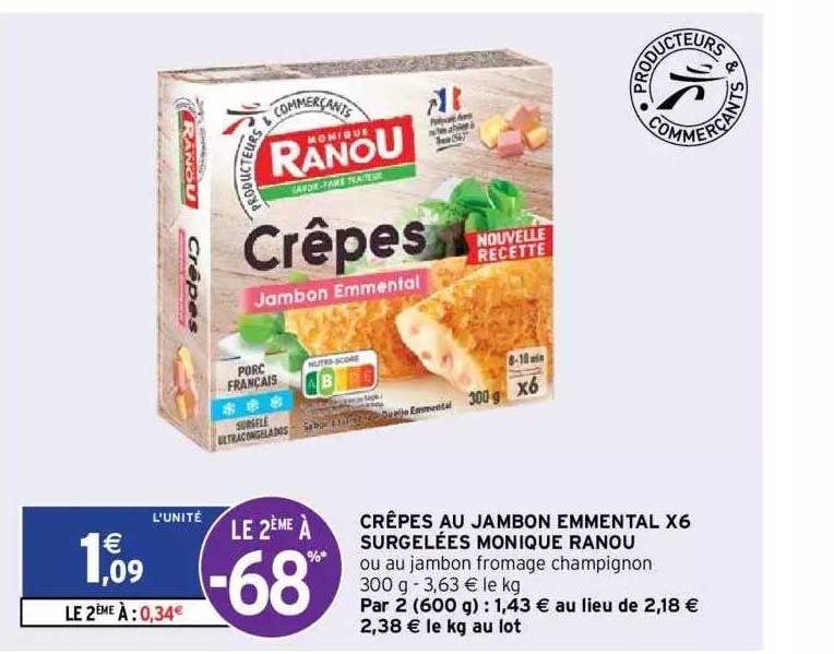 crêpes au jambon emmental x6 surgelées monique ranou