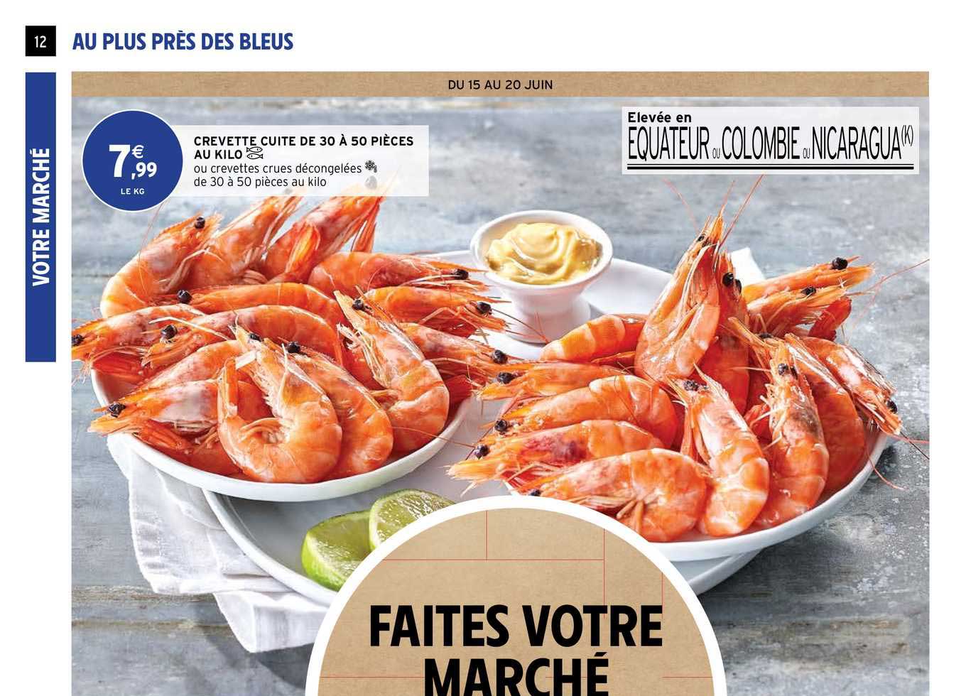 crevette cuite de 30 à 50 pièces au kilo