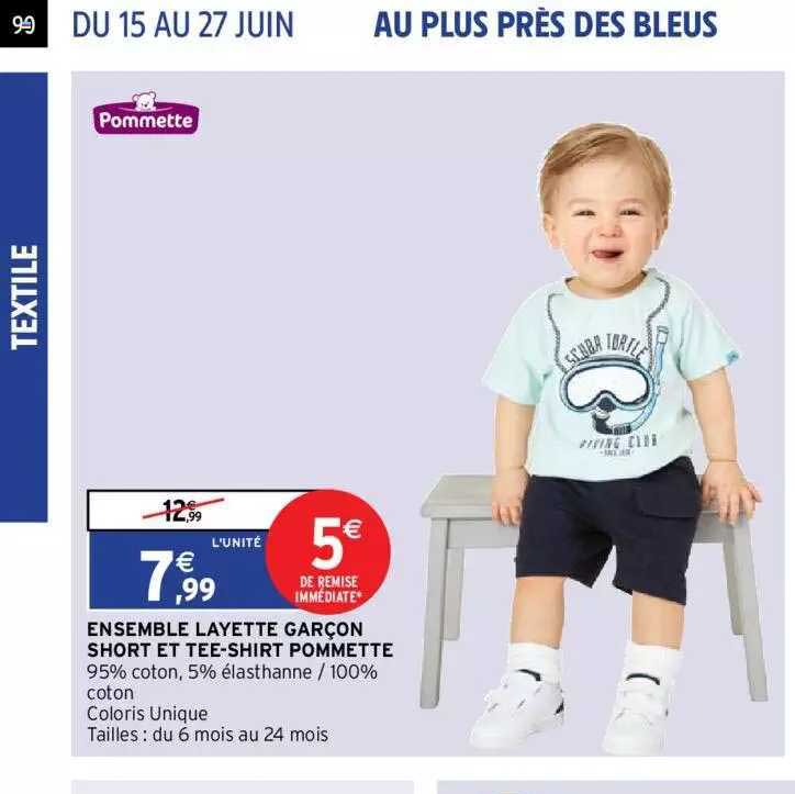 ensemble layette garçon short et tee-shirt pommette