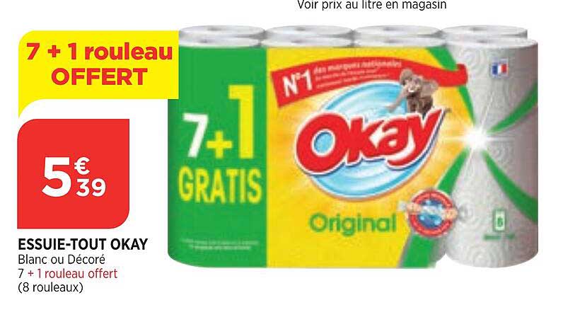 essuie-tout okay 7+1 rouleu offert